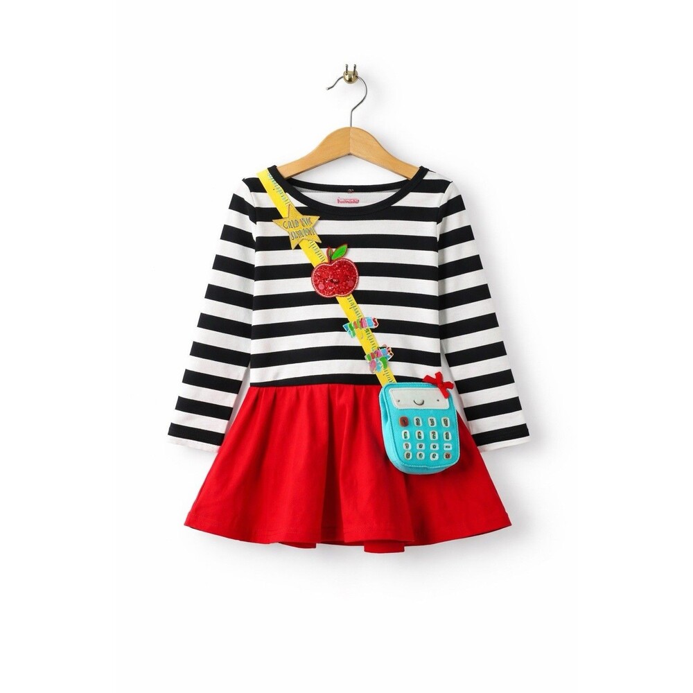Nannette Kids 3T Teacher Dress Striped Apple Ruler School Red Skirt NWT